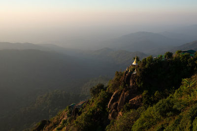 High angle view of mountains against sky