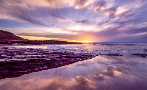 Scenic view of sea against sky during sunset