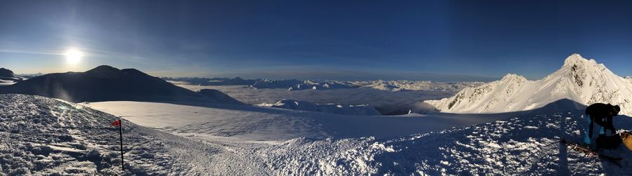 Scenic view of snowcapped mountains against sky
