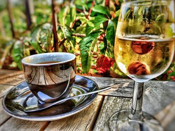 Close-up of tea cup on table