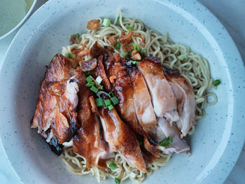 High angle view of food in plate