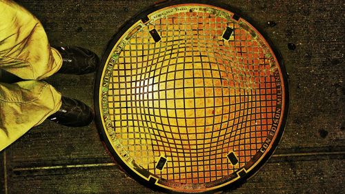 Close-up of circular object on wall
