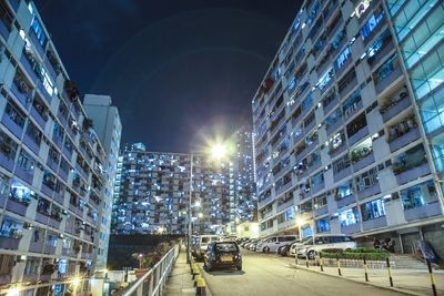 Illuminated buildings in city at night