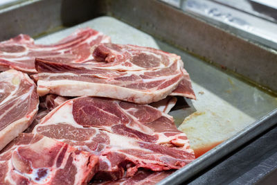 High angle view of meat on table