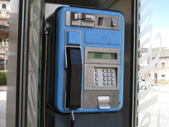 Close-up of telephone booth