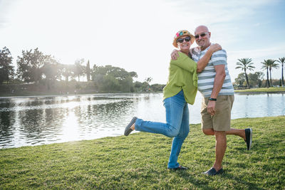 Smiling retired couple in a park