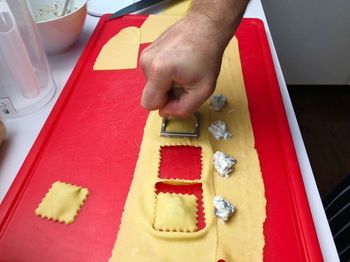 High angle view of man having food on table