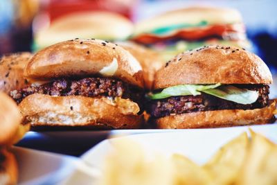 Close-up of burgers