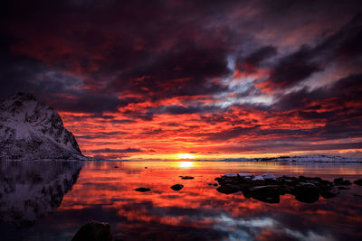 Scenic view of sea against dramatic sky