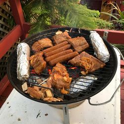 Close-up of meat on barbecue grill