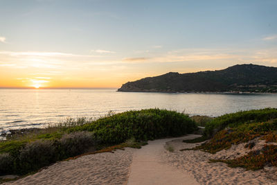 Scenic view of sea against sky during sunset