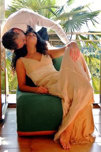 Midsection of couple in park