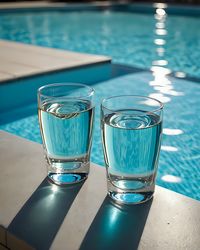 Close-up of glasses on table