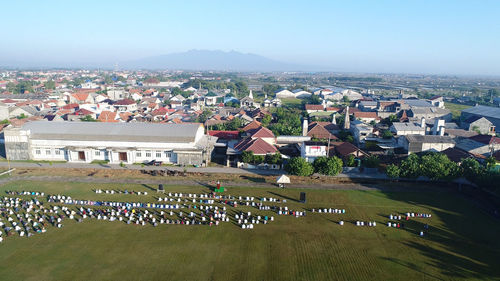 High angle view of townscape against sky