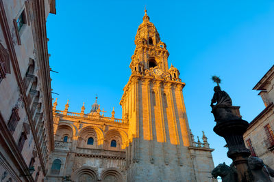 Low angle view of cathedral against clear blue sky