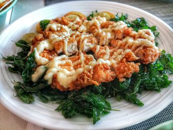 High angle view of food in plate