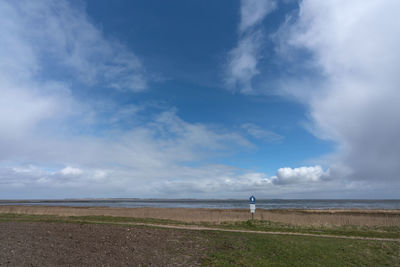 Scenic view of land and sea against sky