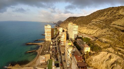 High angle view of city buildings