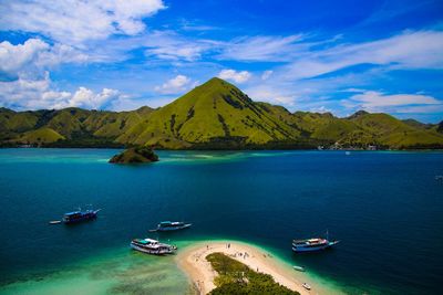 Scenic view of bay against sky