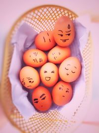 High angle view of eggs in plate
