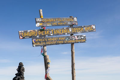 Low angle view of road sign against sky