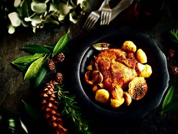 High angle view of food on table