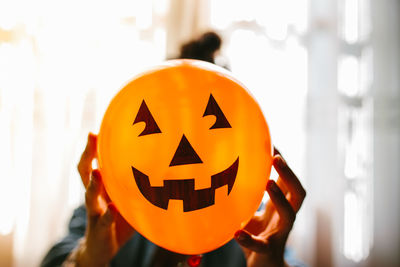 Close-up of illuminated halloween pumpkin