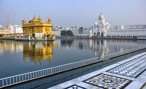 Golden temple harmandir sahib most sacred place for sikh devotees surrounded with holy pond