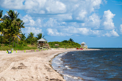 People at beach against sky