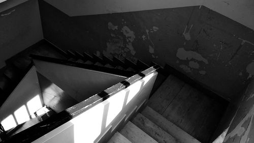 High angle view of illuminated staircase