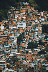 Aerial view of dense housing of the rocinha favela in, rio de janeiro - brazil