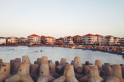 View of buildings against clear sky