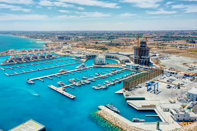 High angle view of buildings in city