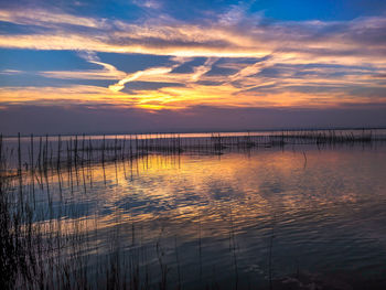 Scenic view of sea against sky at sunset