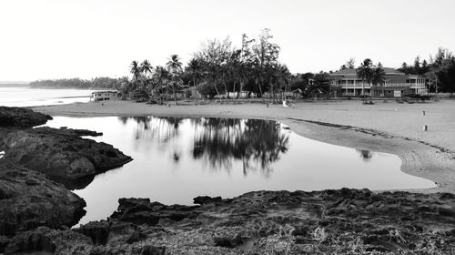 Scenic view of lake against clear sky