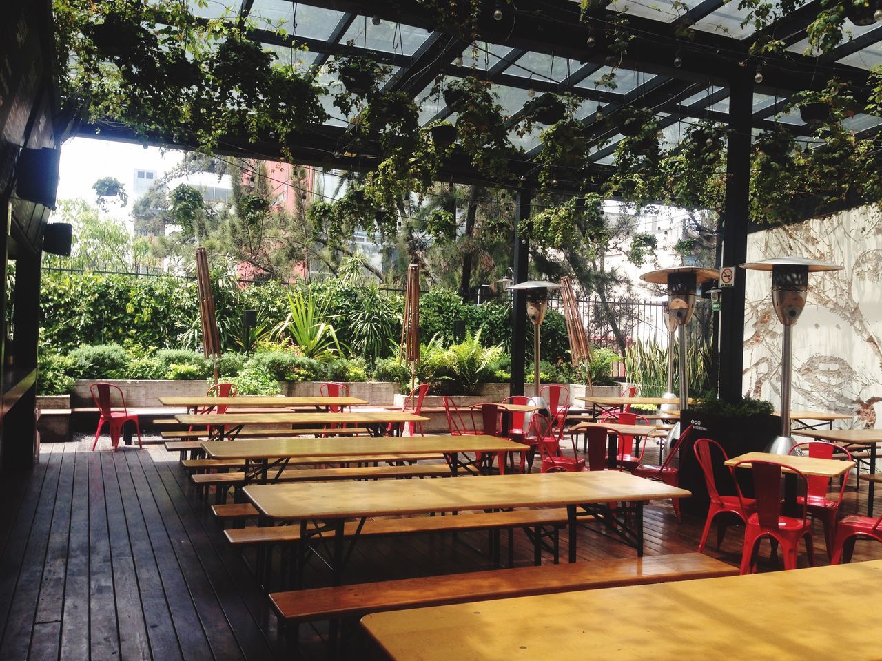 EMPTY TABLES AND CHAIRS IN RESTAURANT