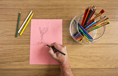 Cropped hand of man drawing on paper