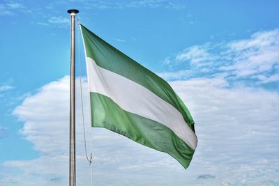 Low angle view of rotterdam flag against sky