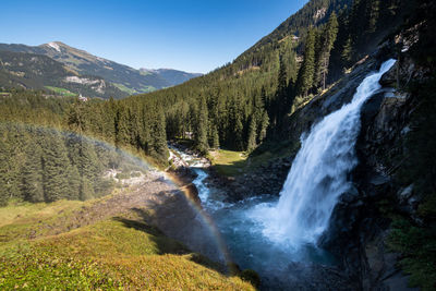 Scenic view of waterfall against sky