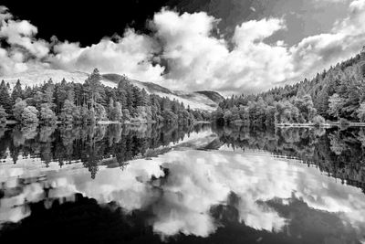 Panoramic view of lake and trees against sky