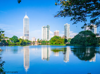 Reflection of buildings in lake