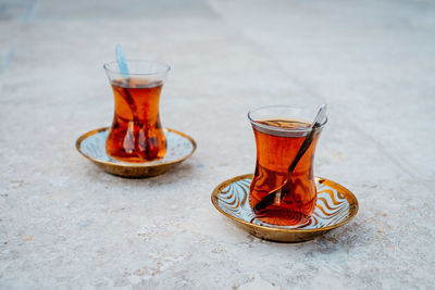 Close-up of tea served on table
