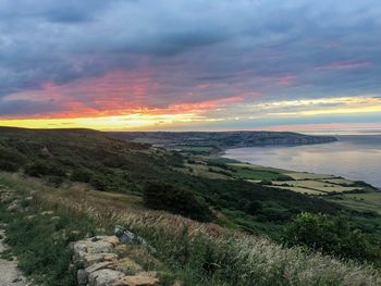 Scenic view of sea against sky during sunset