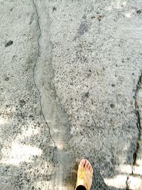 Low section of man standing on sand