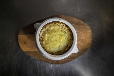 High angle view of drink in bowl on table