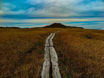 Scenic view of land against sky