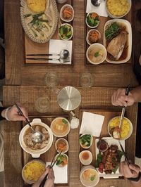 High angle view of food on table