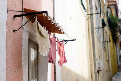 Low angle view of clothes hanging on clothesline