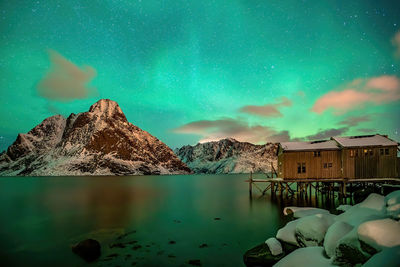 Scenic view of sea against sky at night