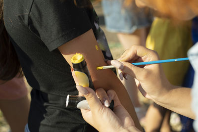 Close-up of hands working